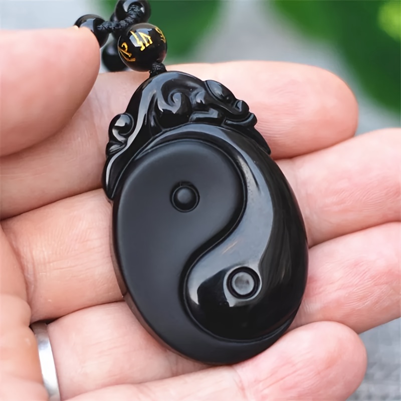 Trendy Obsidian Yin-Yang Pendant Necklace, Elegant Accessory